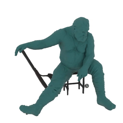 Seated Bearded Man with Tool 3D Model