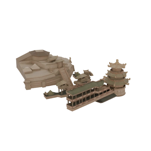 Pavillon Chinois Ancien et Structure en Terrasses