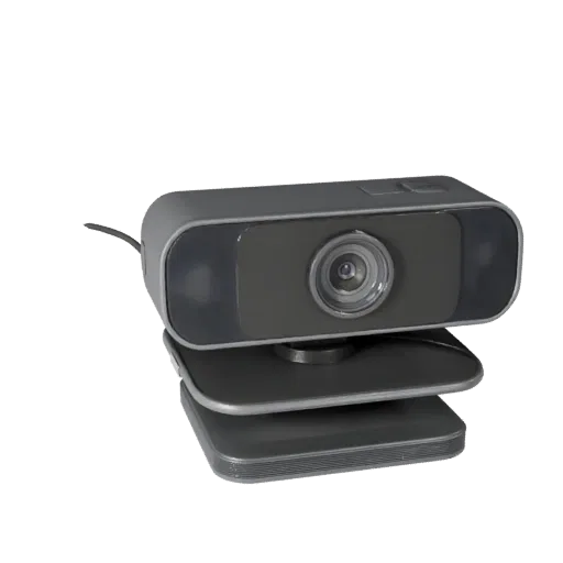 Modello 3D di Visualizzazione Prodotto Webcam Wireless, rendering di prodotto in studio a tre quarti, che mostra gusci in pla