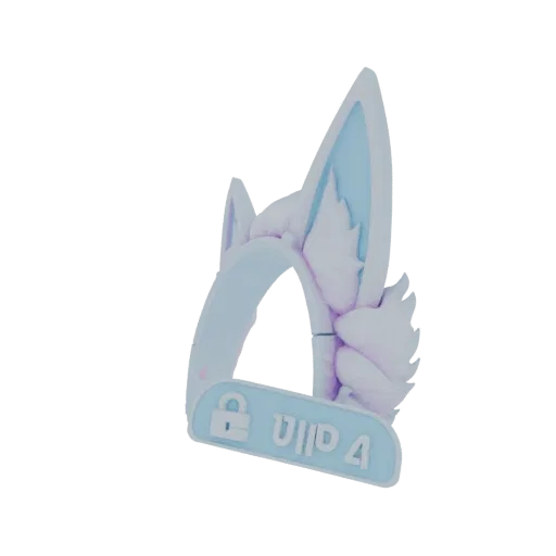 3D model of a pastel blue anime cat ears headband with fluffy pink accents and a 'VIP' badge with a lock icon.
