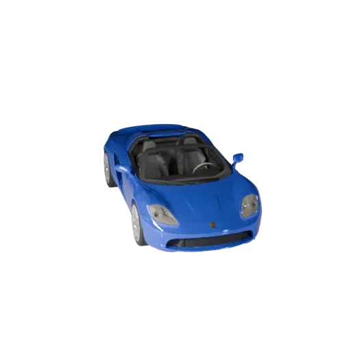 Modello 3D Roadster, vista studio tre quarti, asset veicolare pronto per Blender con linee della carrozzeria, vetrature, asse