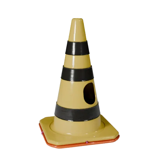 Warehouse Safety Cone High Poly 3D model, close-up studio render, showing plastic shells, form detail.
