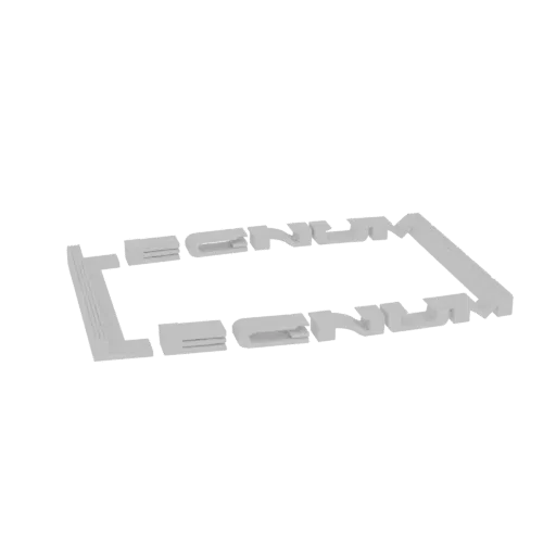 3D render of a rectangular frame formed by the word 'Legnum' in a modern, embossed font.