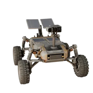 Prospector Sample Collector Realistisches 3D-Modell, Dreiviertel-Studio-Rendering, mit staubigen Rädern, Fahrzeug-Haltung.