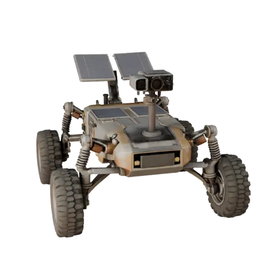 Prospector Sample Collector Realistic 3D model, three-quarter studio render, showing dusty wheels, vehicle stance.