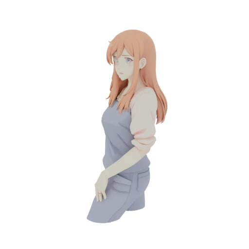 Anime Girl with Orange Hair and Blue Overalls 3D Model
