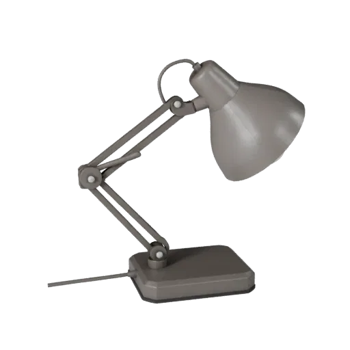 Art Deco Desk Lamp game ready 3D model, front-three-quarter studio render, showing lamp silhouette and surface contrast.