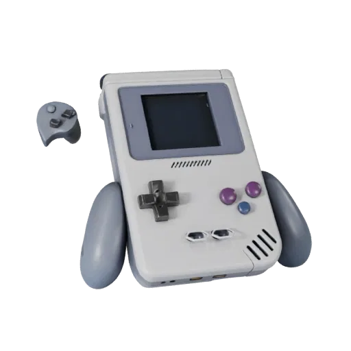 Retro Handheld Console High Poly 3D model, close-up studio render, showing matte plastic, console proportions.