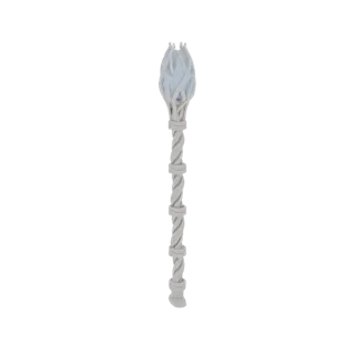 3D model of a mystical staff with a twisted shaft and a glowing blue crystal orb at the top, isolated on a white background.
