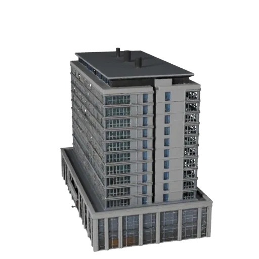 Business Center Blender-ready 3D model, Blender studio render view, showing commercial office building materials and architec
