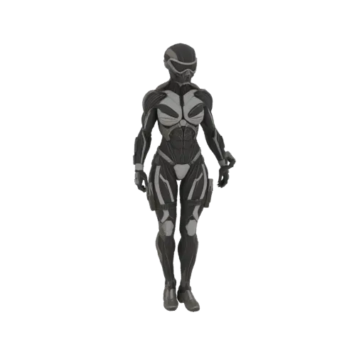 Modelo 3D de una soldado futurista con un detallado traje de combate sci-fi, de pie con confianza.