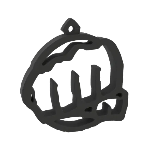 3D model render of a stylized black fist pendant with a loop at the top.