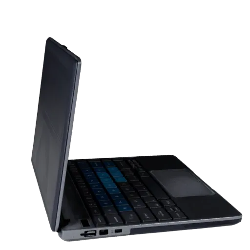 Gaming Convertible Notebook Stylized 3D model, stylized isometric render, showing brushed metal, open lid angle.