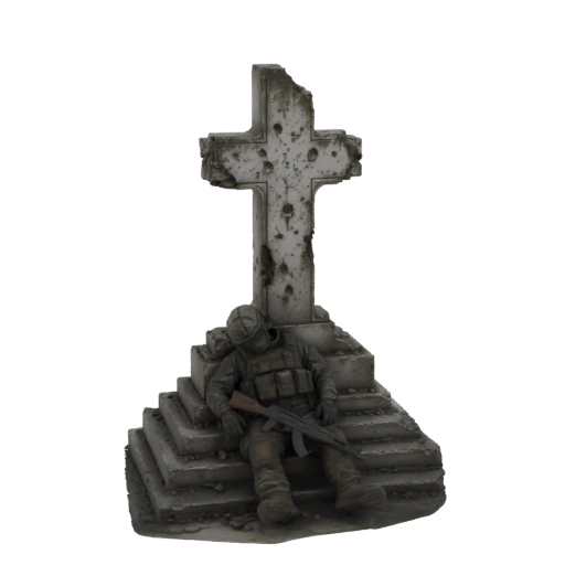 Soldier Resting at a War-Torn Cross