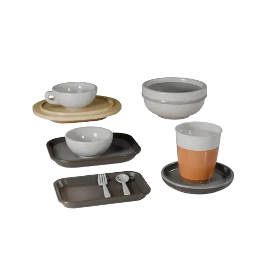 Cafe Salad Bowl Set Product Viz 3D model, three-quarter studio product render, showing ceramic, arranged serving layout.