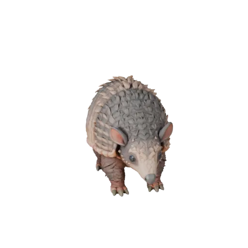Modello 3D Armadillo stilizzato, rendering naturalistico di profilo, asset animale stilizzato con anatomia chiara, massa corp