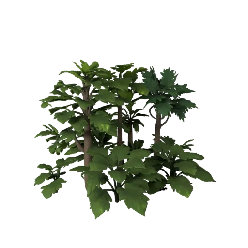 Fantasy Glowing Plant Set Unreal Engine 3D model, top-down viewport view, showing leaf clusters, terrain detail.