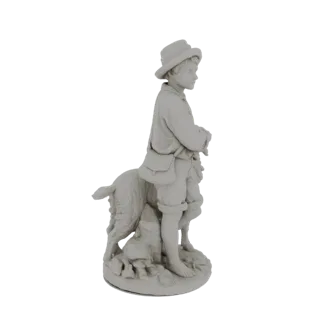 Render di modello 3D di una scultura classica raffigurante un giovane pastore in piedi con il suo cane.