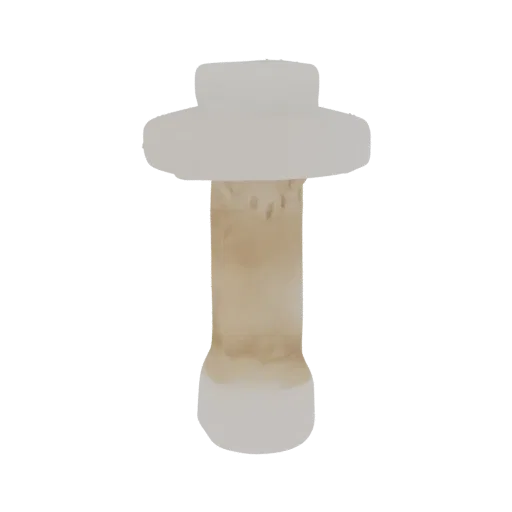 A 3D render of a stylized mushroom lamp with a glowing translucent cap and a solid stem, set against a black background.