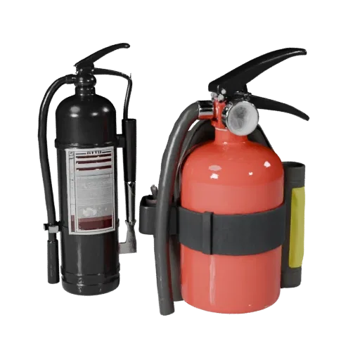 Utility Fire Extinguisher High Poly 3D model, close-up studio render, showing plastic shells, form detail.