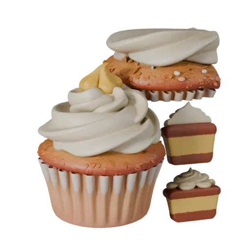 Mini Cupcake 3D model, three-quarter front view, AR viewer studio render, showing cream, sweet food silhouette.