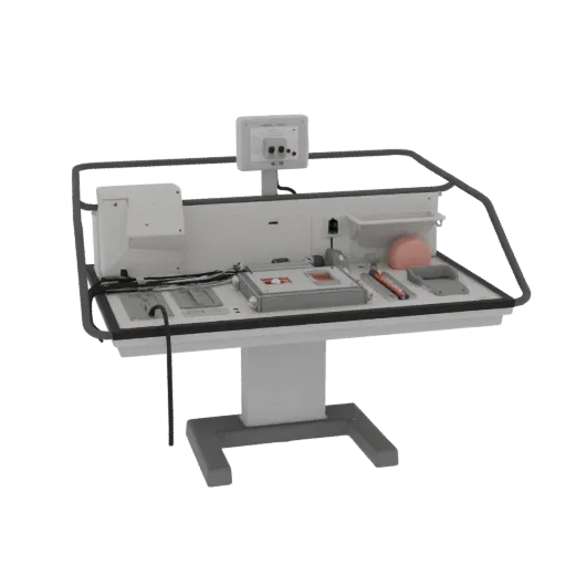 Surgical Training Monitor 3D model, side profile view, technical viewport render, showing neutral plastics, form detail.