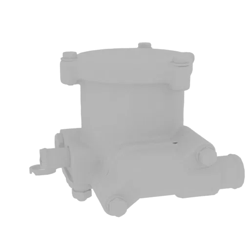 3D model of a brake master cylinder, a crucial automotive component, shown in a neutral grey render.