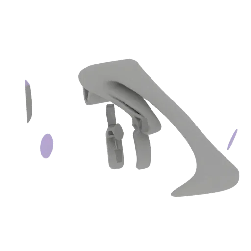 A 3D render of a futuristic ergonomic grip with a sleek, matte gray finish and an integrated clip, set against a white backgr