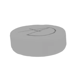 A 3D render of a single, light gray pill with a prominent 'A' symbol embossed on its top surface, set against a black backgro