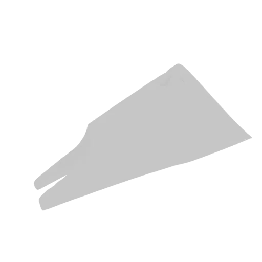 A 3D render of a light gray abstract geometric sculpture with sharp angles and flowing planes, set against a white background