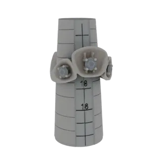 3D model of a tapered ring sizer with flower embellishments and size markings, presented on a white background.