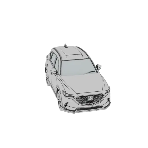 3D model of a Mazda CX-5 SUV, shown from a front-three-quarter perspective with a light gray finish and wireframe-like detail