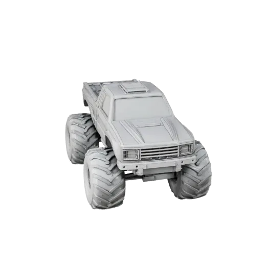 Modello STL di Monster Truck Stampabile, vista isometrica, asset veicolo pronto per la stampa con silhouette costruita apposi