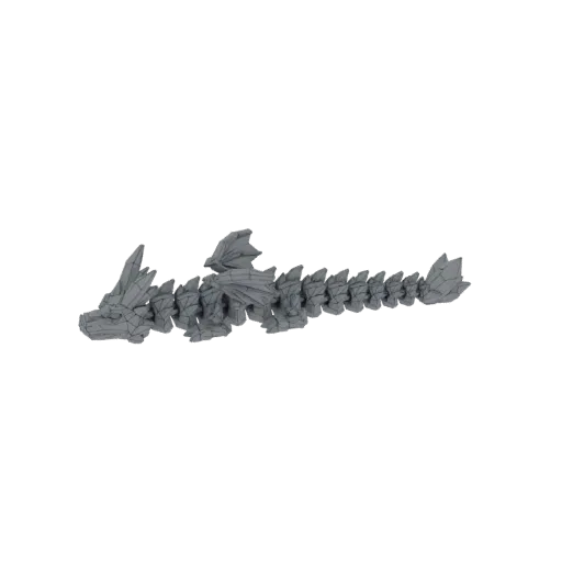 Ein 3D Modell im Drahtgitter-Stil, das das vollständige Skelett eines Drachen darstellt.