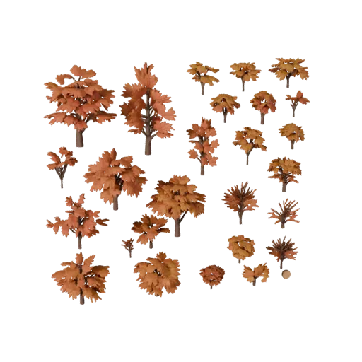 Autumn Shrub Group Modular 3D model, isometric modular kit view, showing leaf clusters, layered vegetation clusters.