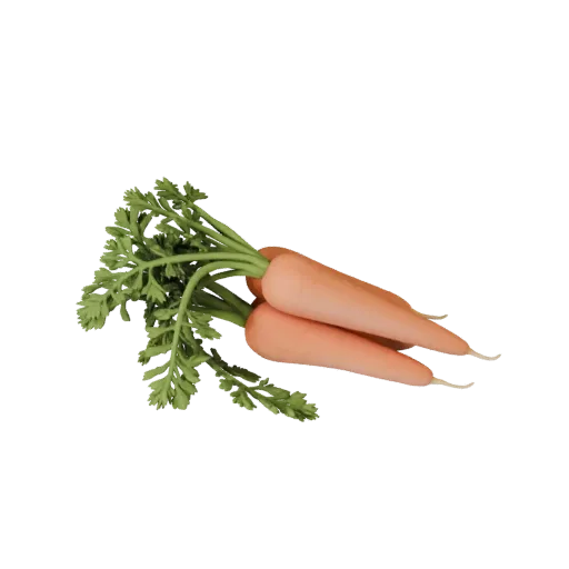 Organic Carrot Bunch Printable 3D model, isometric STL render, showing leaf veins, clear vegetable silhouettes.