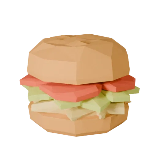 Restaurant Burger Meal Low Poly 3D model, game viewport three-quarter view, showing sauces, plated composition.