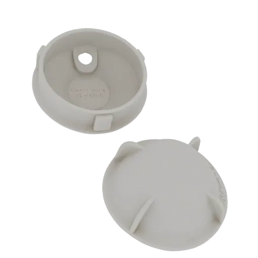 A 3D model of a white plastic electrical junction box cover and base, shown separately against a black background.