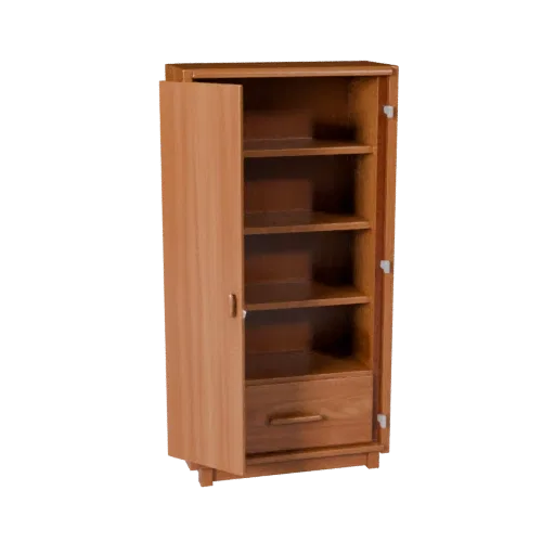 Modello 3D Shaker Bookshelf, sala da pranzo, vista tre quarti frontale, viewport Unreal Engine, dettaglio legno verniciato.