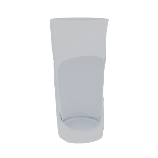 3D model of a clear glass filled with water, viewed from the front.