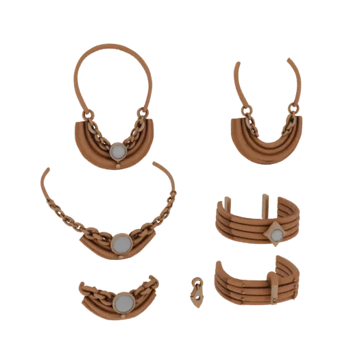 Set di Collane Boho modello 3D pronto per la stampa, rendering studio vista frontale, che mostra forma, superficie e indizi d