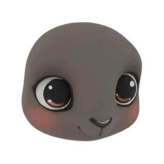 3D-Modell eines süßen Cartoon-Tierkopfes mit großen braunen Augen, rosigen Wangen und einer kleinen Nase, gerendert auf weiße