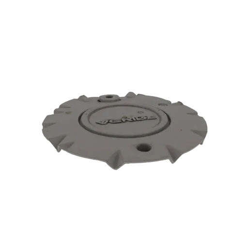 Modèle 3D d'un cache-moyeu Verde gris avec le logo en relief au centre, sur fond blanc.