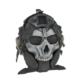 Modello 3D del casco tattico teschio Fantasma, caratterizzato da una minacciosa placca frontale a teschio e dettagliati acces