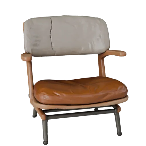 Scandinavian Lounge Chair Stylized 3D model, home interior, stylized isometric render, wood detail.