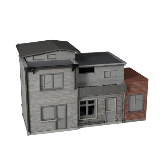 Modular House Kit high poly 3D model, close-up architectural render view, showing modular building kit materials and architectural detail