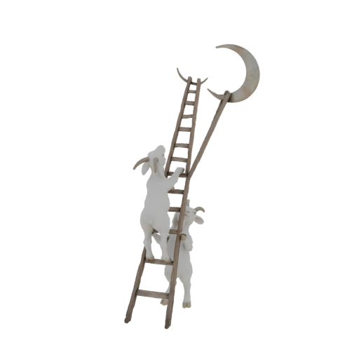 Goats Climbing Ladder to Moon