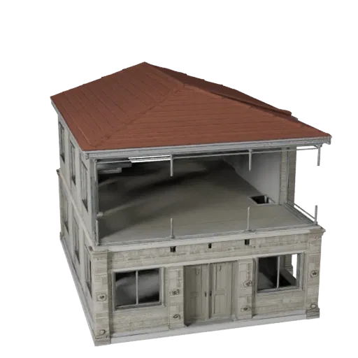 Modular Rooftop Kit Blender-ready 3D model, Blender studio render view, showing modular building kit materials and architectu