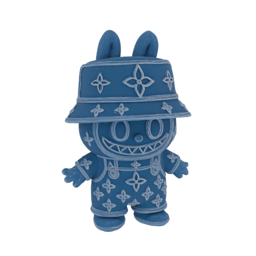 Blue Cartoon Character with Bucket Hat and Overalls 3D Model