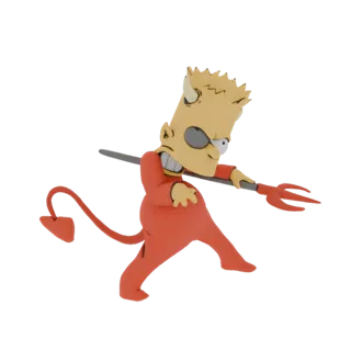 3D model of Bart Simpson dressed as a devil, with yellow skin, red horns, a red suit, and holding a pitchfork.